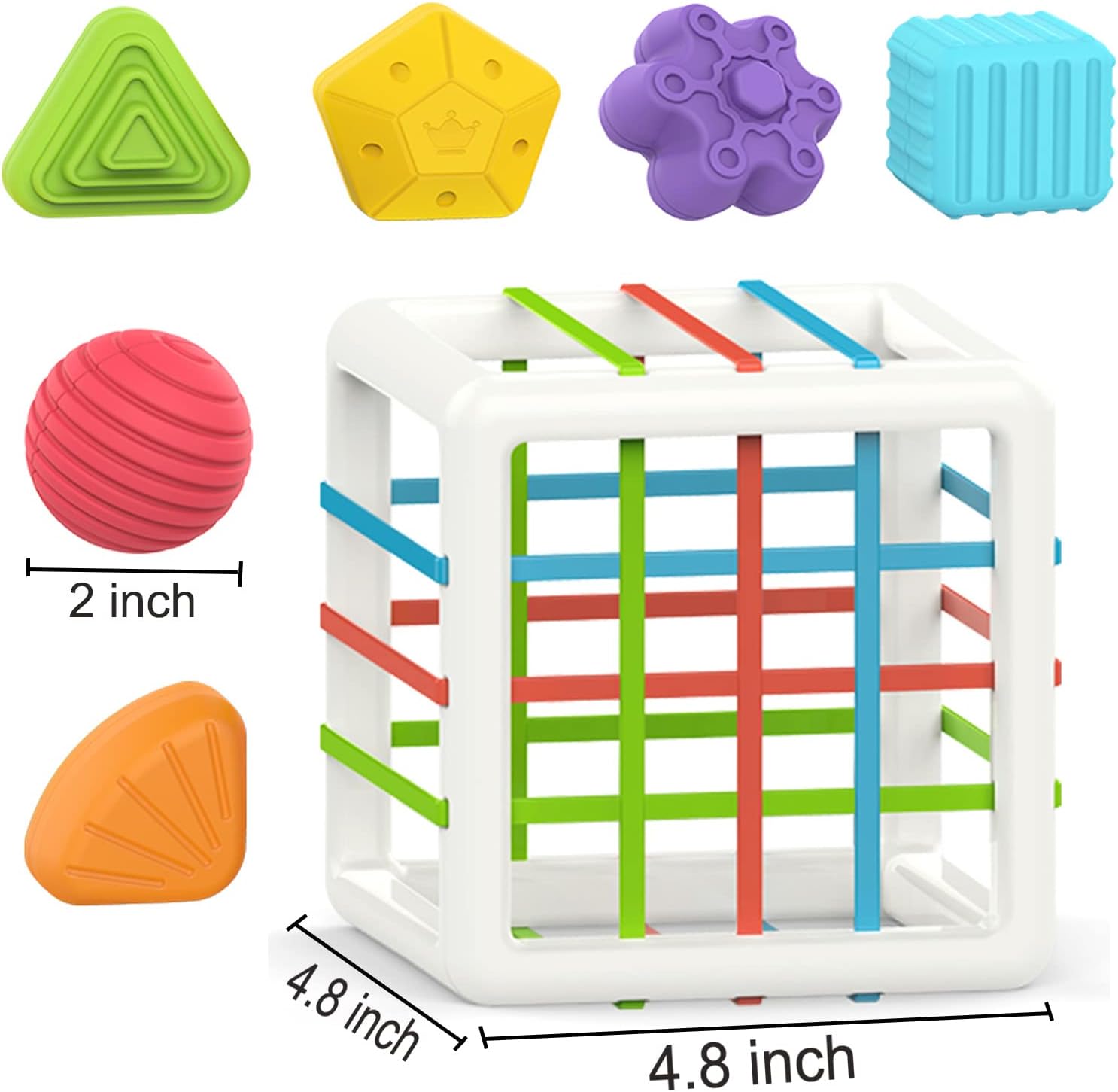 Montessori Toys for 1 Year Old,Baby Sorter Toy Colorful Cube and 6 Pcs Multi Sensory Shape