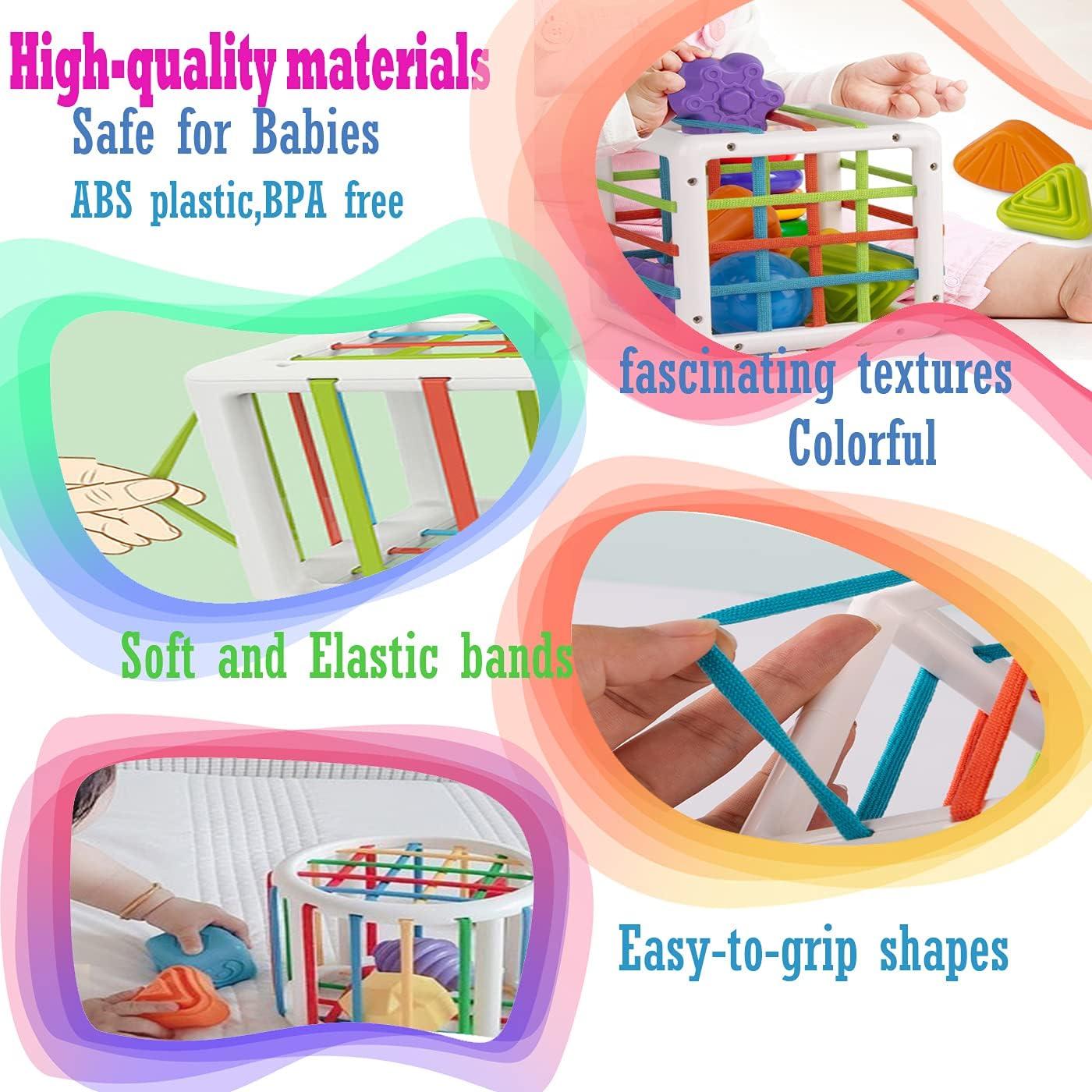 Montessori Toys for 1 Year Old,Baby Sorter Toy Colorful Cube and 6 Pcs Multi Sensory Shape