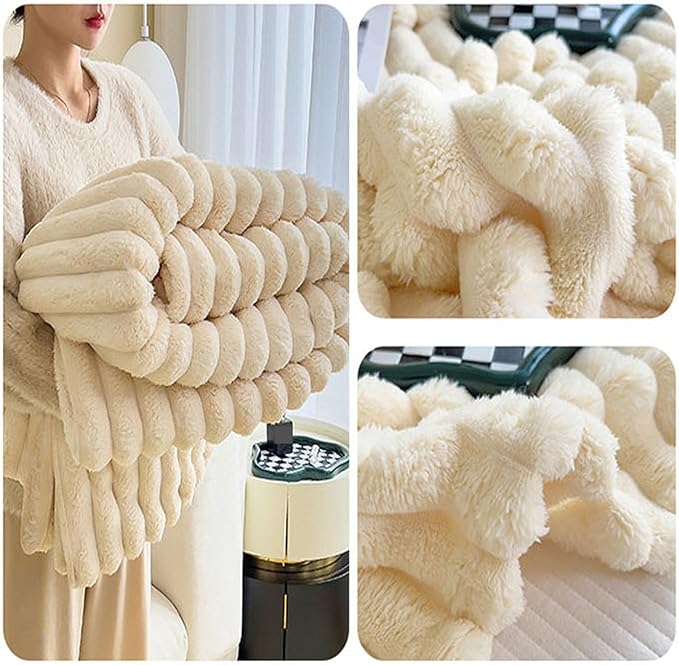 Luxurious Faux Rabbit Fur Throw Blanket + 2 Pillowcases
