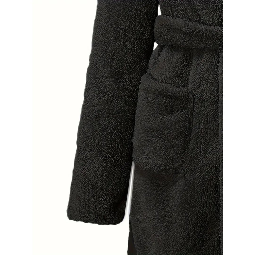 Solid Winter Plush Hooded Bathrobe